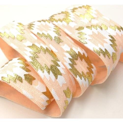 5 Yards 5/8 inch Aztec White Gold Foil Stretchy High quality Fold Over Elastic Elastic for Baby Headbands and Hair Ties