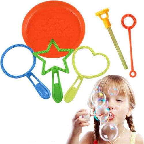 6PCS Water Bubble Blowing Toys Outdoor Fun Soap Water Blowing Bubble Soap Bubble Wand Set Stick Tray Kids Interactive Toys Kits