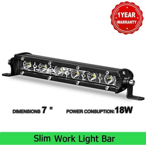 7 inch LED Light Bar 18W Slim Work Light Single Row Flood Spot Light Led Car Lamps For Car Motor ATV UTV Boat