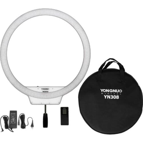 Free DHL Yongnuo YN308 Bi-color Remote Control Led Ring Video Light + Power Adapter 3200K-5500K CRI95+ Selfie Live Fill Lighting