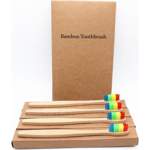 Boutique Packaging Rainbow Bamboo Toothbrush 4Pcs/Lots Bamboo Handle Bamboo Fiber Bristle Tandenborstel Low carbon Toothbrush
