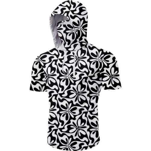 CJLM Summer New Floral Pattern Ninja Black White Short Sleeve Mask Top Harajuku Style Oversize 3D Printing Sportswear Wholesale