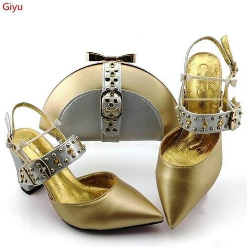 Doershow hot Italian Matching Shoe and Bag Set gold Italian Shoes with Matching Bags High Quality Wedding Shoes and Bag!HJK1-4