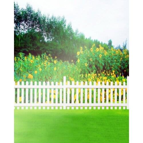5x7ft Lawn Flowers Tree Fence Photography Backdrops Photo Props Studio Background