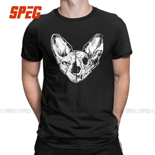 Mens Sphynx Skull T Shirt Cat 100% Cotton Clothes Novelty Short Sleeve Crew Neck Tees Birthday Present T-Shirts