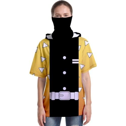 Anime Demon Slayer Kimetsu No Yaiba Cosplay Hooded T-Shirt Short Sleeve Tees