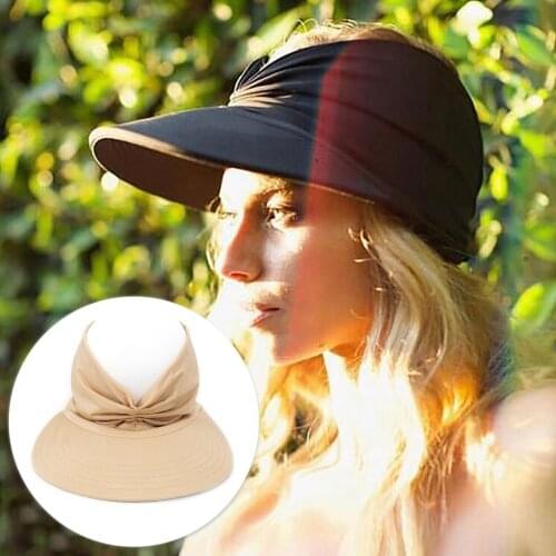 Summer Sun Visor Cap Women Beach Cap Anti-ultraviolet Elastic Hollow Top Hat Solid Color Casual Cap Lady Ponytail Adjustable Hat