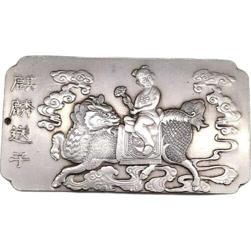 Chinese old Tibetan silver relief Unicorn sender Waist Card amulet pendant Feng Shui lucky Card pendant