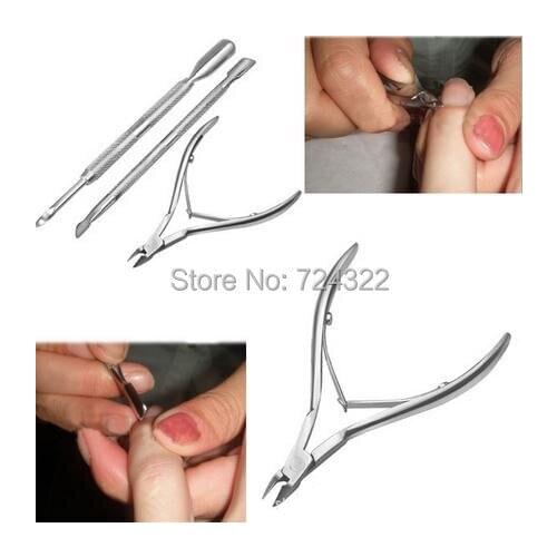 20set Stainless Steel Nail Tool Cuticle Nipper Spoon Cuticle Pusher Remover Cutter Clipper sticks manicure shovel Free Shipping