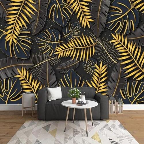 Milofi custom large wallpaper mural 3D tropical rain forest leaves marble pattern TV bedroom background wallpaper mural