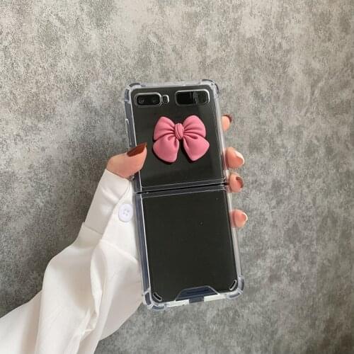 Girl Fashion Cute DIY 3D Bowknot Clear Case Cover For Samsung Galaxy Z Flip 5G 4G 3 Shockproof Anti-Scratch Transparent Case