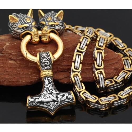 Odin Raven Cross Men necklace Talisman Jewelry stainless steel viking wolf head with thors hammer mjolnir pendant
