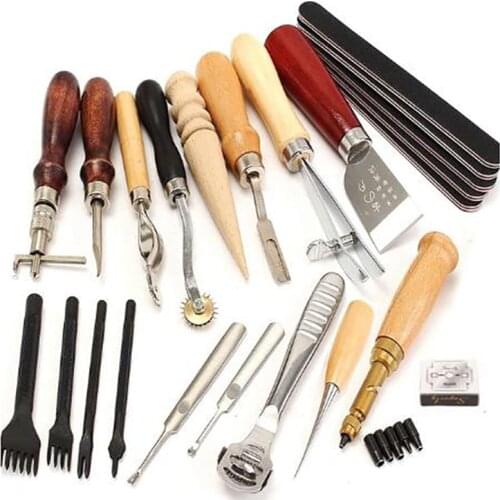 Leather Carft Tools Kit 18 Pcs,Leather Craft DIY Tool for Hand Sewing Stitching,Stamping Set and Saddle Making