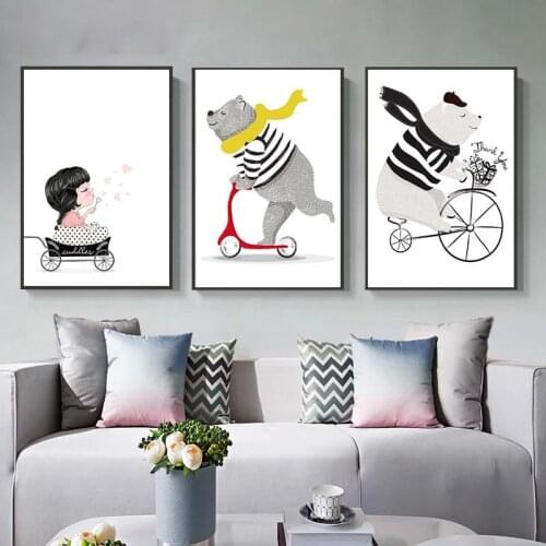Nordic Cartoon Cute Bears Wall Posters And Prints Modern Bear Wall Art Canvas Prints Animals Wall Pictures For Kids Room Cuadros