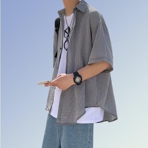 Japanese Streetwear Men Solid Turn-down Collar Shirts 2021 Men Summer Shirts Hawaiian Beach Short Sleeve Fashion Mens Shirts