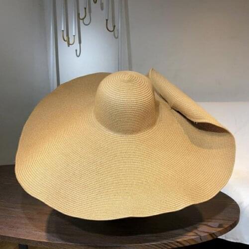 25cm Wide Brim Oversized Travel Beach Hats For Women Large Straw Hat UV Protection Panama Sun Hat Foldable Sun Shade Hat