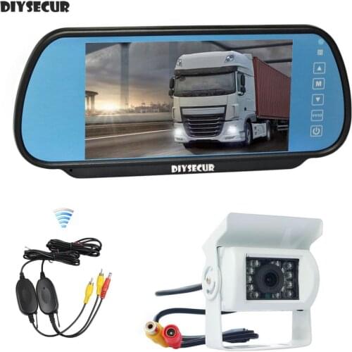 DIYSECUR Wireless 12VDC 7" HD Mirror Monitor Car Monitor Waterproof CCD Rear View Car Camera White for Truck Caravan Bus Van