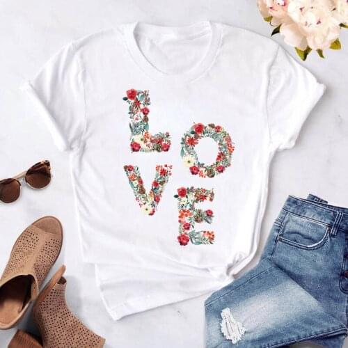 Custom Name Letter Combination Women T Shirt Flower Letter Font A B C D E F G Short Sleeve Tops Tee Female T-shirt Tee Clothes