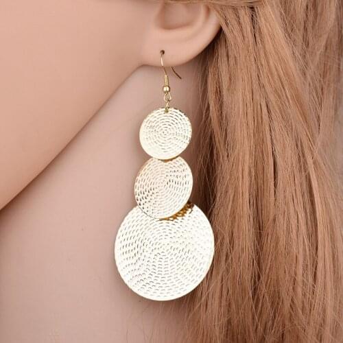 2020 Women Earrings Fashion Jewelry Frosted Round Discs Stud Earrings Club Sexy Long Dangling Hanging Korean Earrings for Women