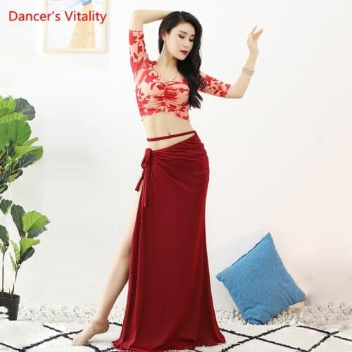 Belly Dance Top Or Skirt Printing Water Yarn Shirt Split Skirt Practice Clothes Oriental Dancing Female Performance Clothing