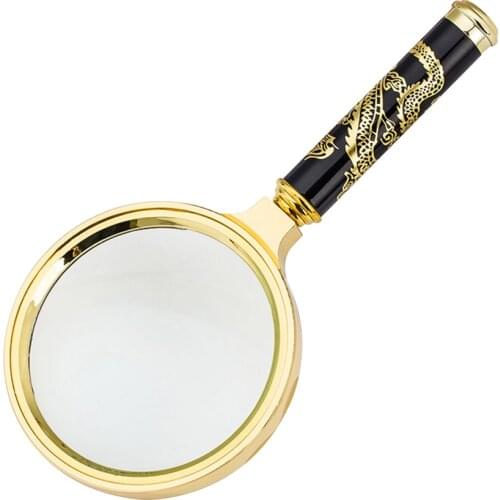 10X Handheld Optical Glass Scale Magnifier Magnifying Glass Jewelry Loupe with Detachable Dragon Pattern Mini