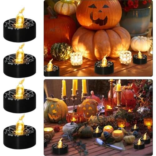 12pcs/set Creative Spider Web Lights Halloween Flameless Black Electric Candle Lamps Halloween Decoration for Home Horror House