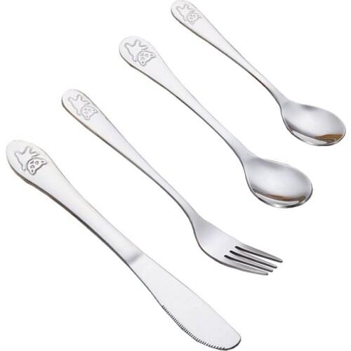 4pcs/set Baby Teaspoon Food Feeding Fork Knife Utensils Set Stainless Steel Kids Learning Eating Habit Children Tableware