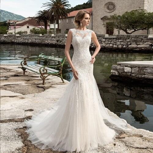Appliques Lace Mermaid Wedding Dress Elegant Vestido De Novia Sirena Open Back Trumpet Bridal Gowns