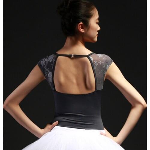 V collar buckle Lace short sleeve halter neck leotard ballet uniform
