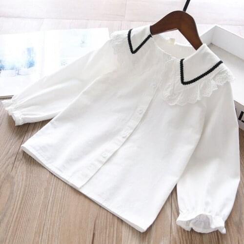 Girls white shirts fall new baby girls lace collar school blouses wholesale