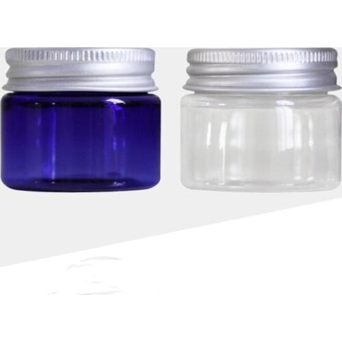 Free Shipping 30g Clear Blue Plastic Cream Jar 30ml Small Empty PET Bottle With Aluminum Screw Cap Cosmetic Packaging SN1771