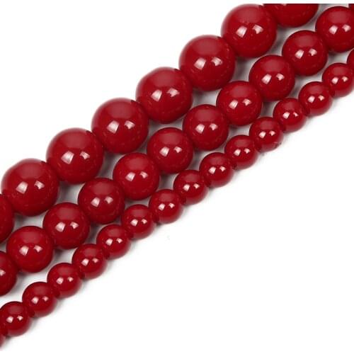 Natural Stone Beads Coral red glass Round Loose Beads For Jewelry Making Bracelet DIY Accessories Needlework Strand 6-10MM