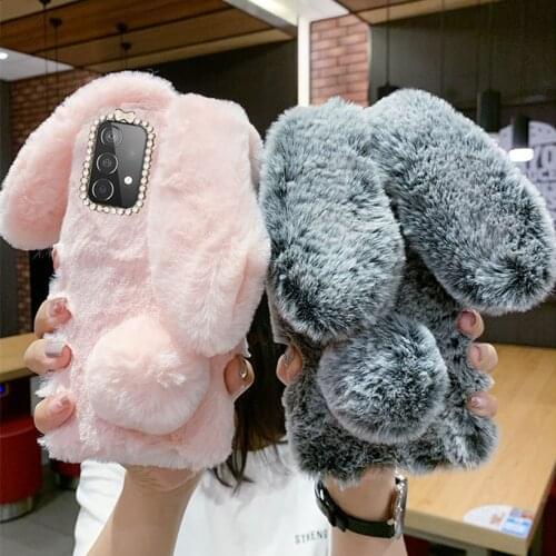 Rabbit Fur Fluffy Silicone cover Funda For Samsung Galaxy A72 A52 A32 A42 A10 A20 A50 A51 A71 S20 FE Case Warm Phone Case cover