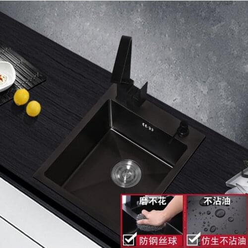Black 304 Stainless Steel Manual Sink Small Single Trough Kitchen Single Basin Balcony Mini Bar Sink Undermount/above Counter