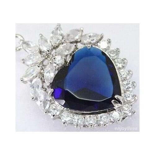 DD Wholesale FREE SHIPPING >>> Blue Cubic Zirconia Sapphire Heart White Gold Plated Crystal Pendant & Necklace