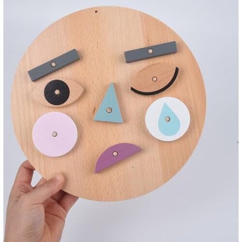 Montessori Wood Blocks Emoticon Face-changing Building Block Toy Facial Features Kindergarten Early Education Eognition Handmade