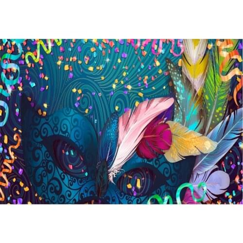 Beautiful Peacock Blue Mask Backdrop Party Photography Background Holiday Celebration Photo Booth Studio Decor