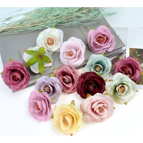 10pcs artificial flower silk tea Rose head For wedding home Christmas decoration DIY wreath scrapbook gift box fake flower
