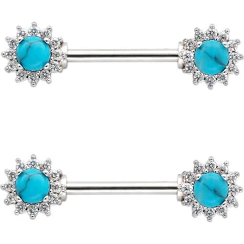 JHJT 14G 2PCS Nipple Shied Barbells Sun Flower 316L Surgical Steel Women Nipple Rings Piercing
