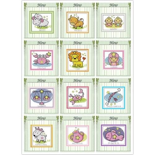 Twelve constellations cartoon painting counted print on canvas DMC11CT 14CT chinese Cross Stitch kits embroidery needlework Sets