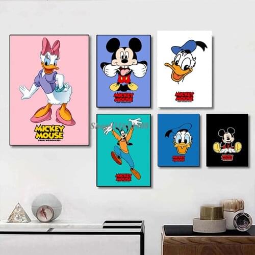 Canvas Painting Disney Classic Cartoon Anime Mickey Minnie Mouse Donald Duck Poster Print Wall Art Picture Kid Living Room Decor