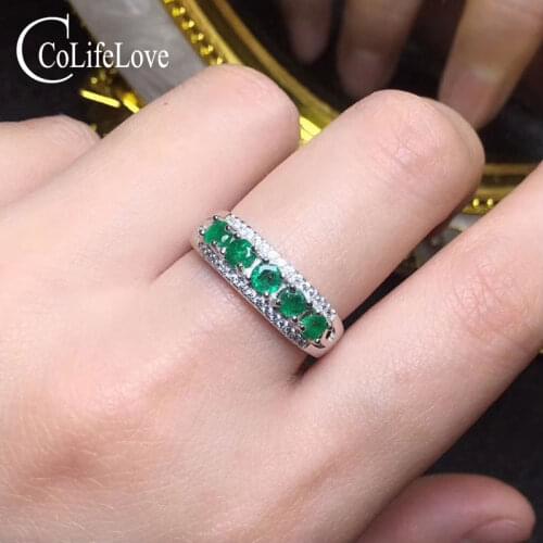 CoLife Jewelry Classic 925 Silver Emerald Ring for Office Woman 100% Genuine Emerald Silver Ring Simple Silver Emerald Jewelry