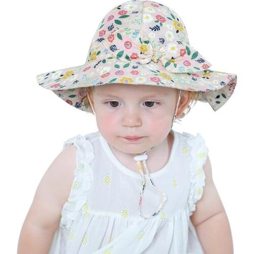 Summer Baby Sun Hat Fisherman Cap Floral Print All-match Skin Friendly Children Unisex Beach Baby Bucket Hat for Daily Life