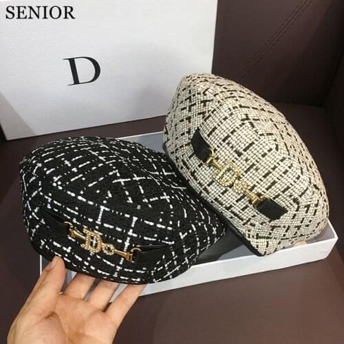 Korean Style Fashion Gold Silk Rhinestone Letters Women Beret Casual Shopping Women Hats All-match Travel Women Hats Artist Hats