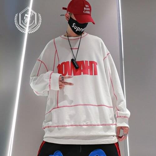 Men Fashion Loose Streak Print Casual Pullover Hip Hop Sweatshirts