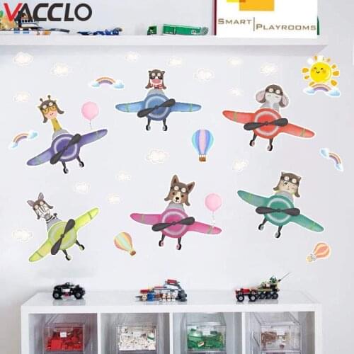 Vacclo Animal Pilot Air-balloon DIY Wall Stickers Baby Kids Room Nursery Self-adhesive Decals Home Tile Window Door Decoration