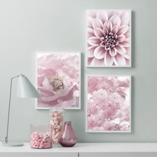 Pink Flower Cherry Blossom Rose Peony Sky Bird Nordic Posters And Prints Wall Art Canvas Painting Wall Pictures For Living Room
