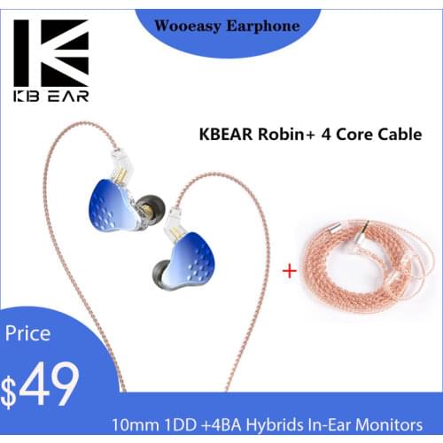 KBEAR Robin 10mm 1DD +4BA Hybrids In-Ear Monitors 2Pin 0.78mm Earphone Zinc Alloy Electroplated Cover Earbuds Upgrade KBEAR Lark