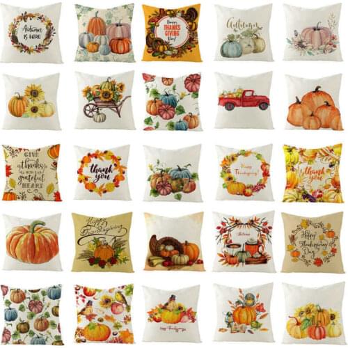 Happy Thanksgiving Day Cushion Cover Fall Pumpkin Pillow Cover 45*45cm Throw Pillow Case Farmhouse Decor For Sofa Car Seat