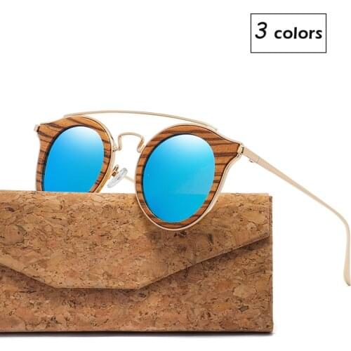 New Product Wood Round Sunglasses Women/Men Wooden Sun Glass Polarized Lens With Case NC001